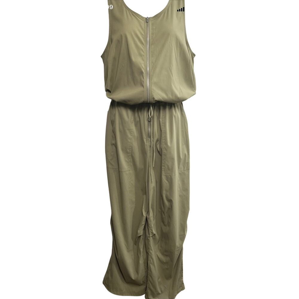 Athleta Olive Green Sleeveless Zip up Utility Jumpsuit Size Small Travel Romper